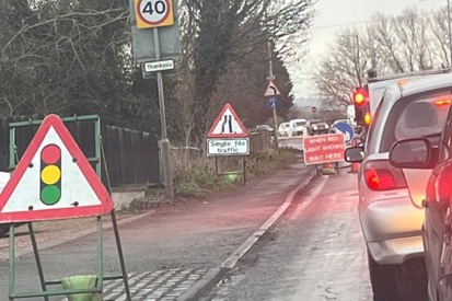 powick traffic lights Powick roadworks on A449